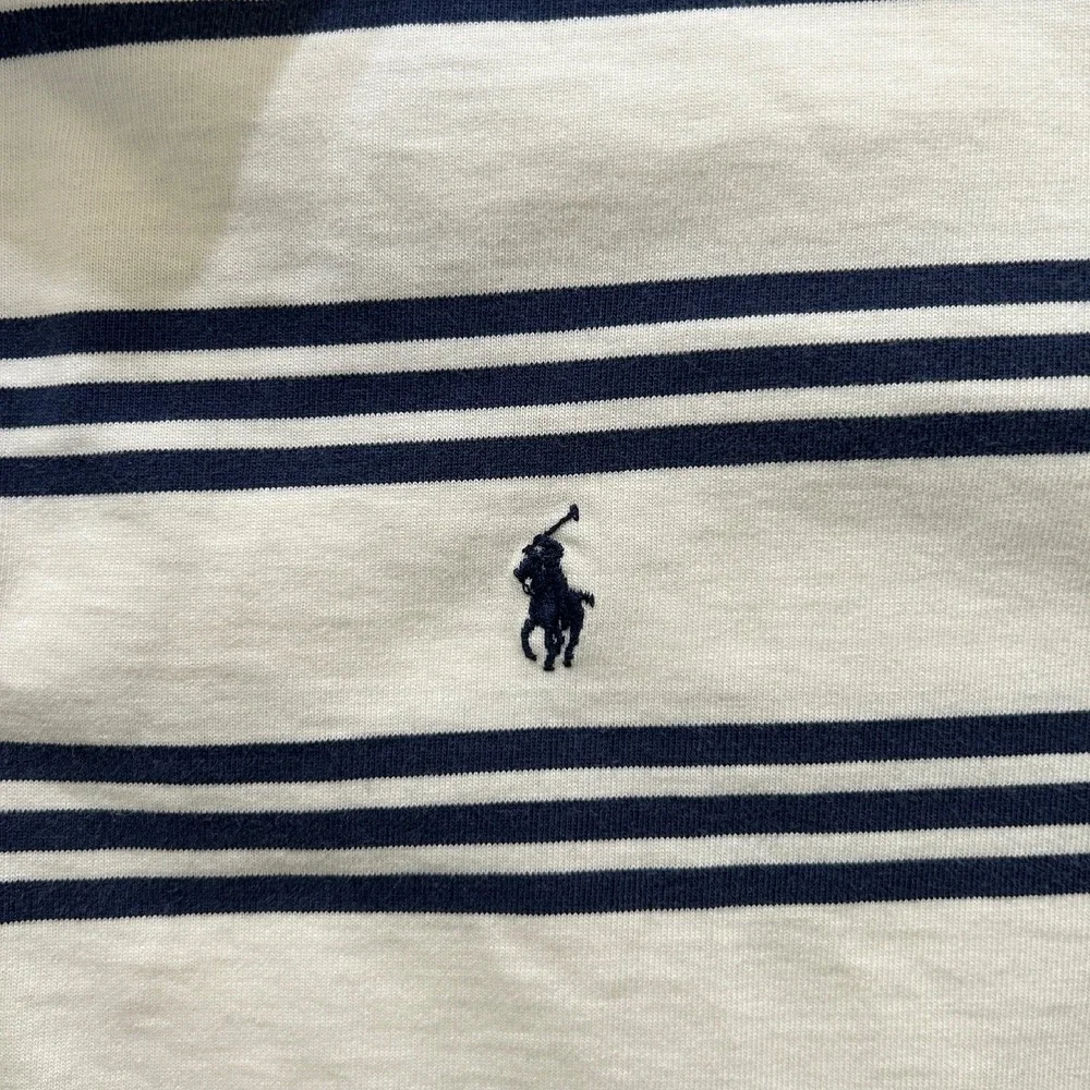 Polo Ralph Lauren Polo Shirt Mens XXL White Navy‎ Striped Snap Collared Preppy